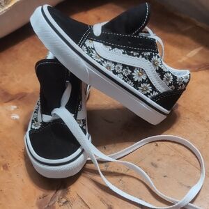Vans Kids Black and White Floral Sneakers